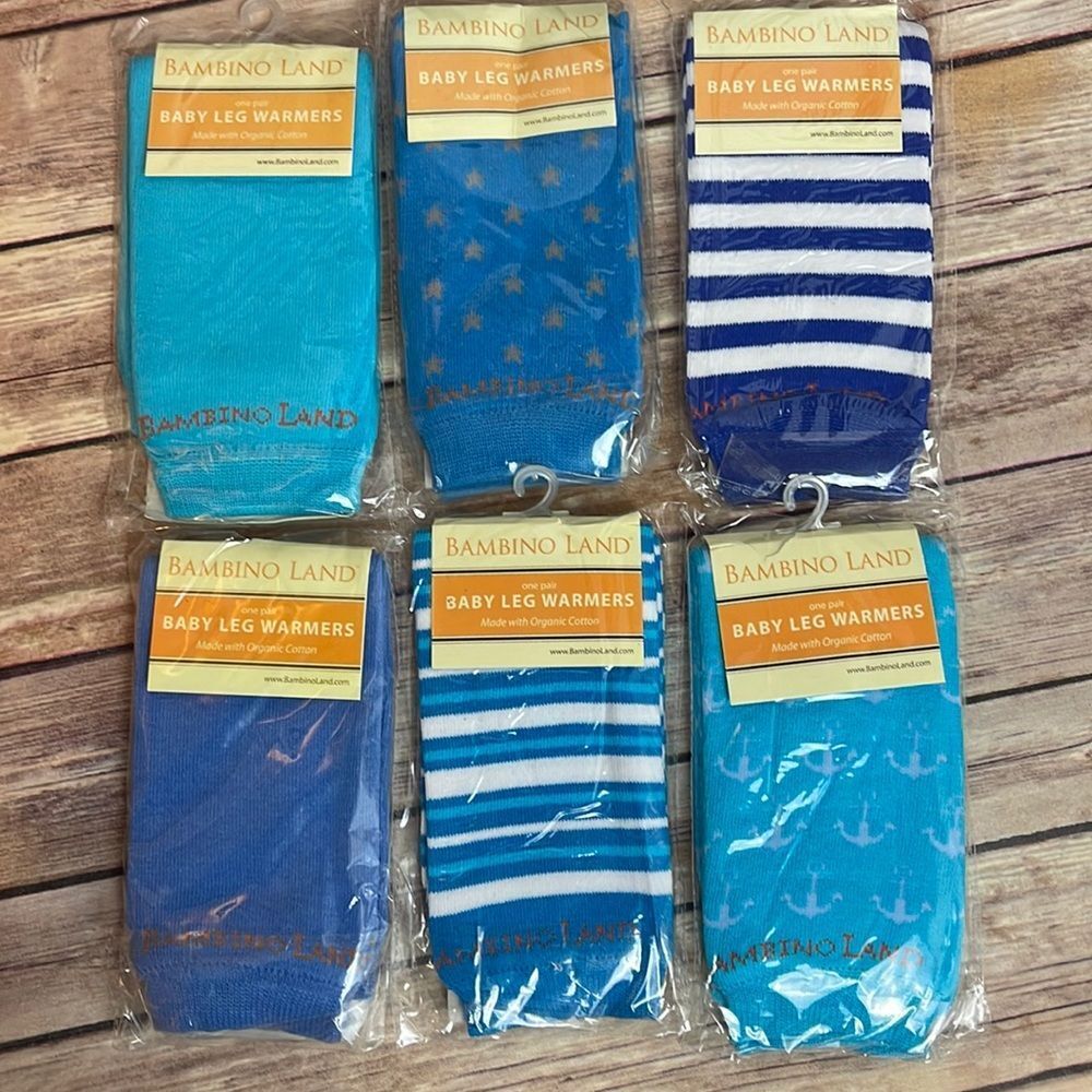 6 pairs of baby leg warmers - boy colors - OS by Bambino Land fits 4 months and